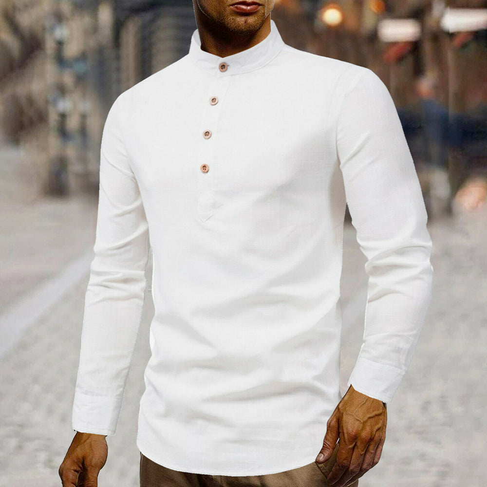 Linen Half-Button Round Neck Men's Shirt