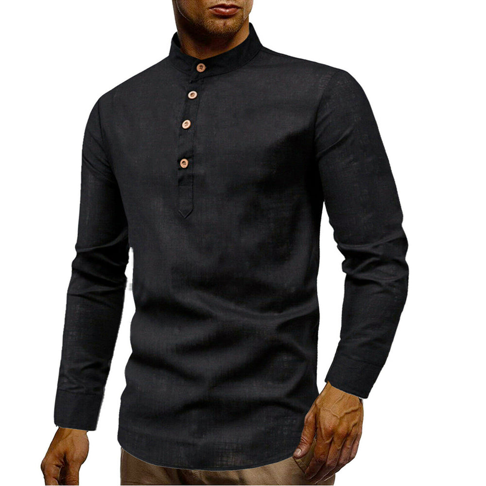 Linen Half-Button Round Neck Men's Shirt