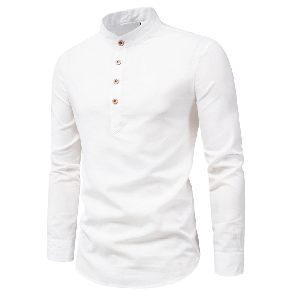 Linen Half-Button Round Neck Men's Shirt
