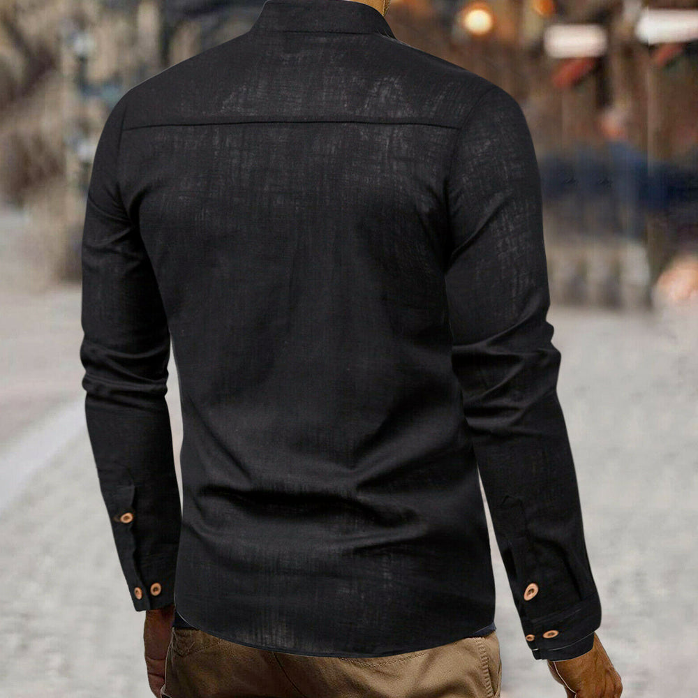 Linen Half-Button Round Neck Men's Shirt