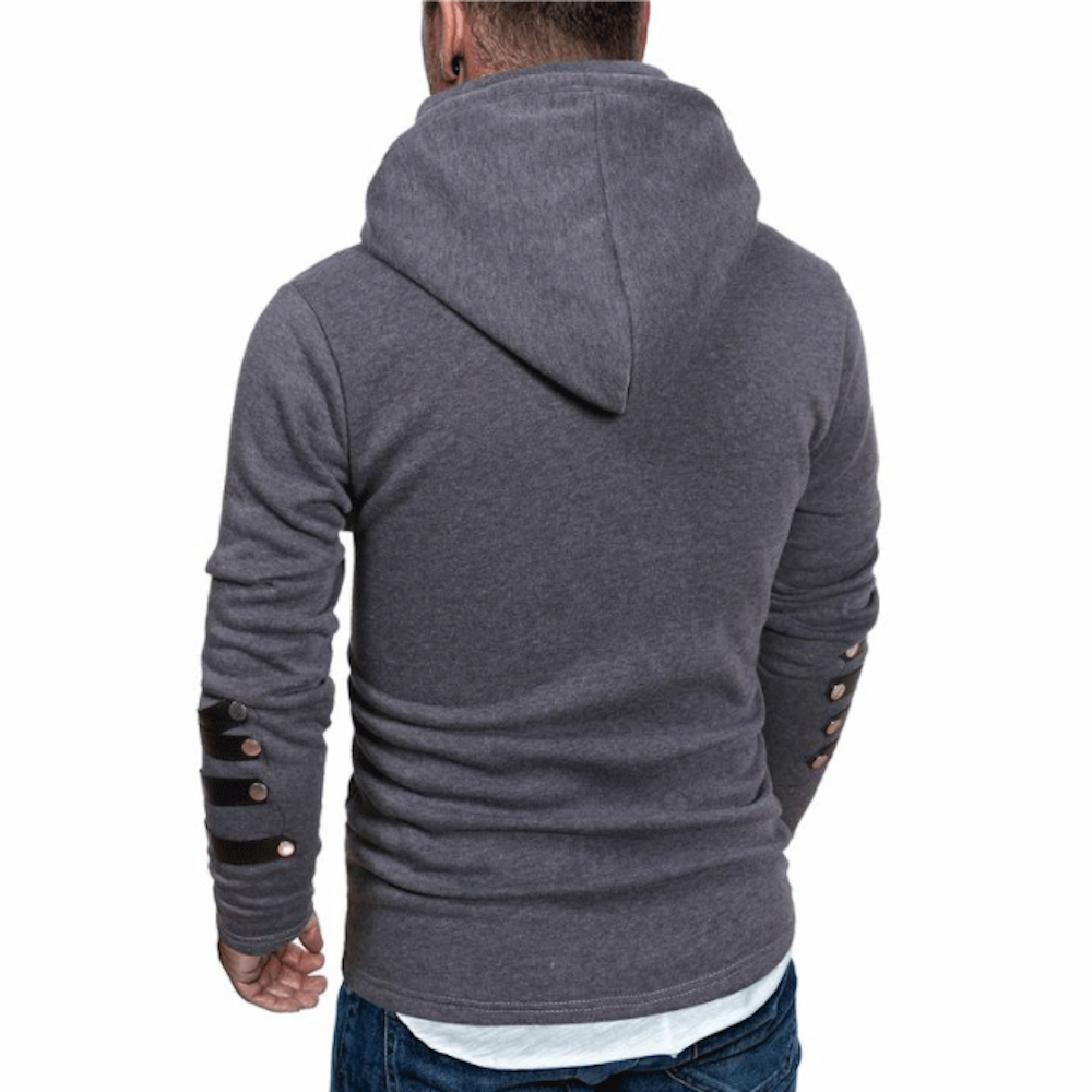 Pullover Hoodie for Men with Faux Leather Accents and Lace-Up Design