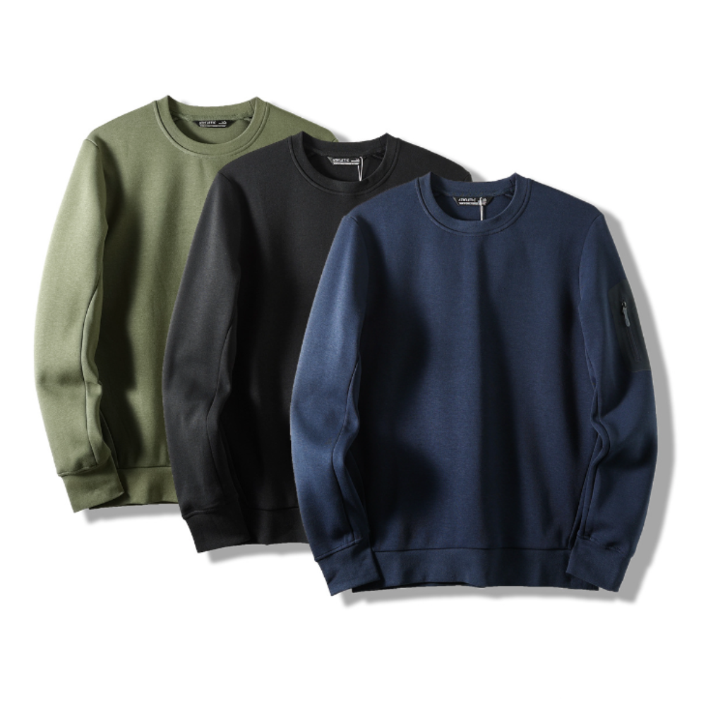 Round Neck Men's Sweatshirt with Sleeve Pocket