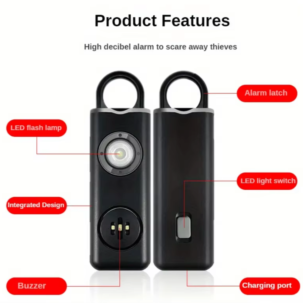 Personal Safety Keychain with Rechargeable Alarm and Flashlight