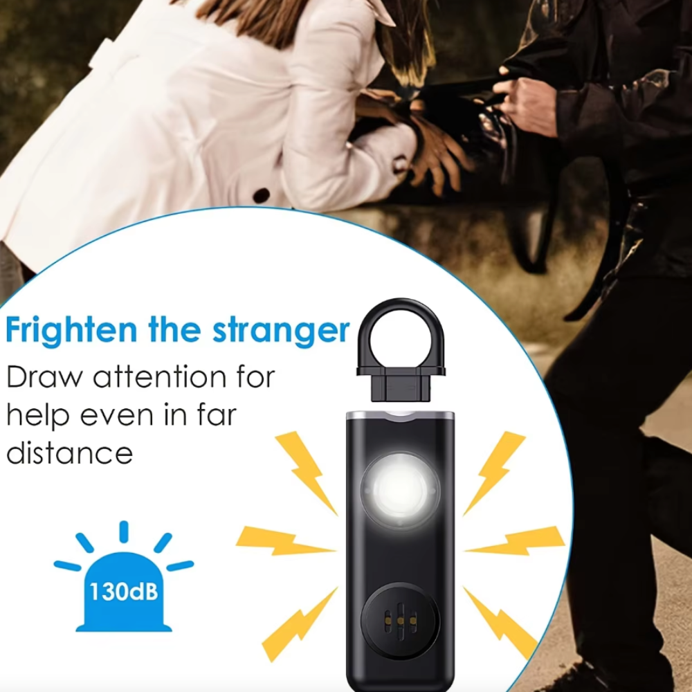 Personal Safety Keychain with Rechargeable Alarm and Flashlight