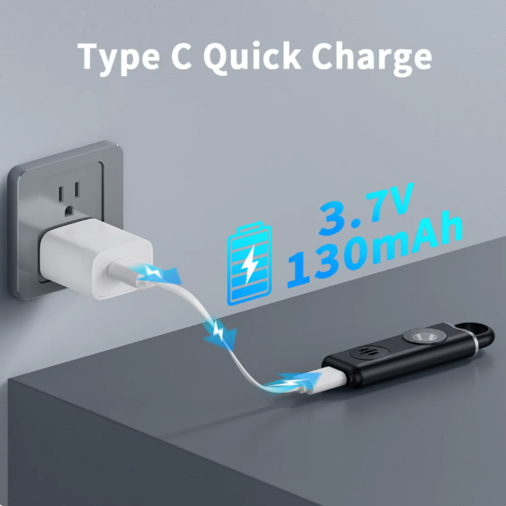 Personal Safety Keychain with Rechargeable Alarm and Flashlight