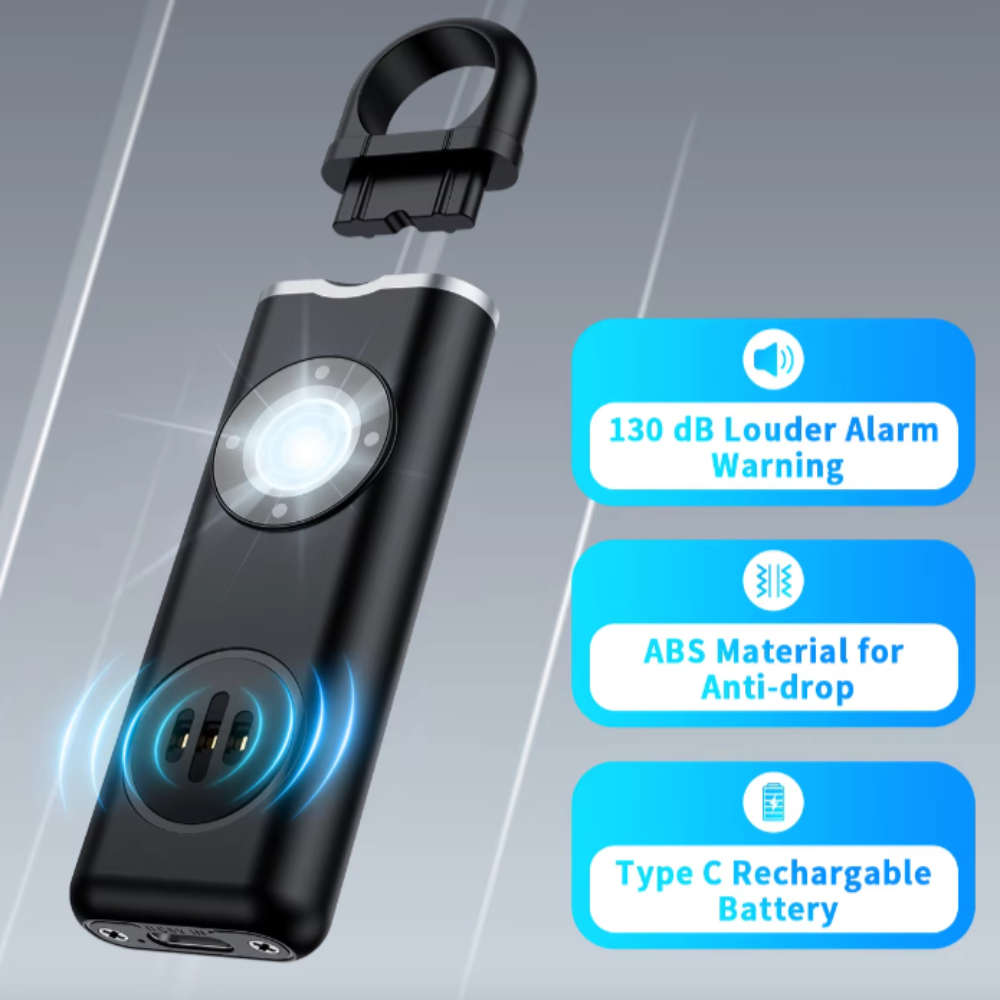 Personal Safety Keychain with Rechargeable Alarm and Flashlight