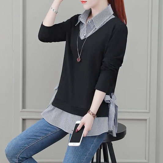 Double Layer Bow-Trimmed Women's Faux Shirt