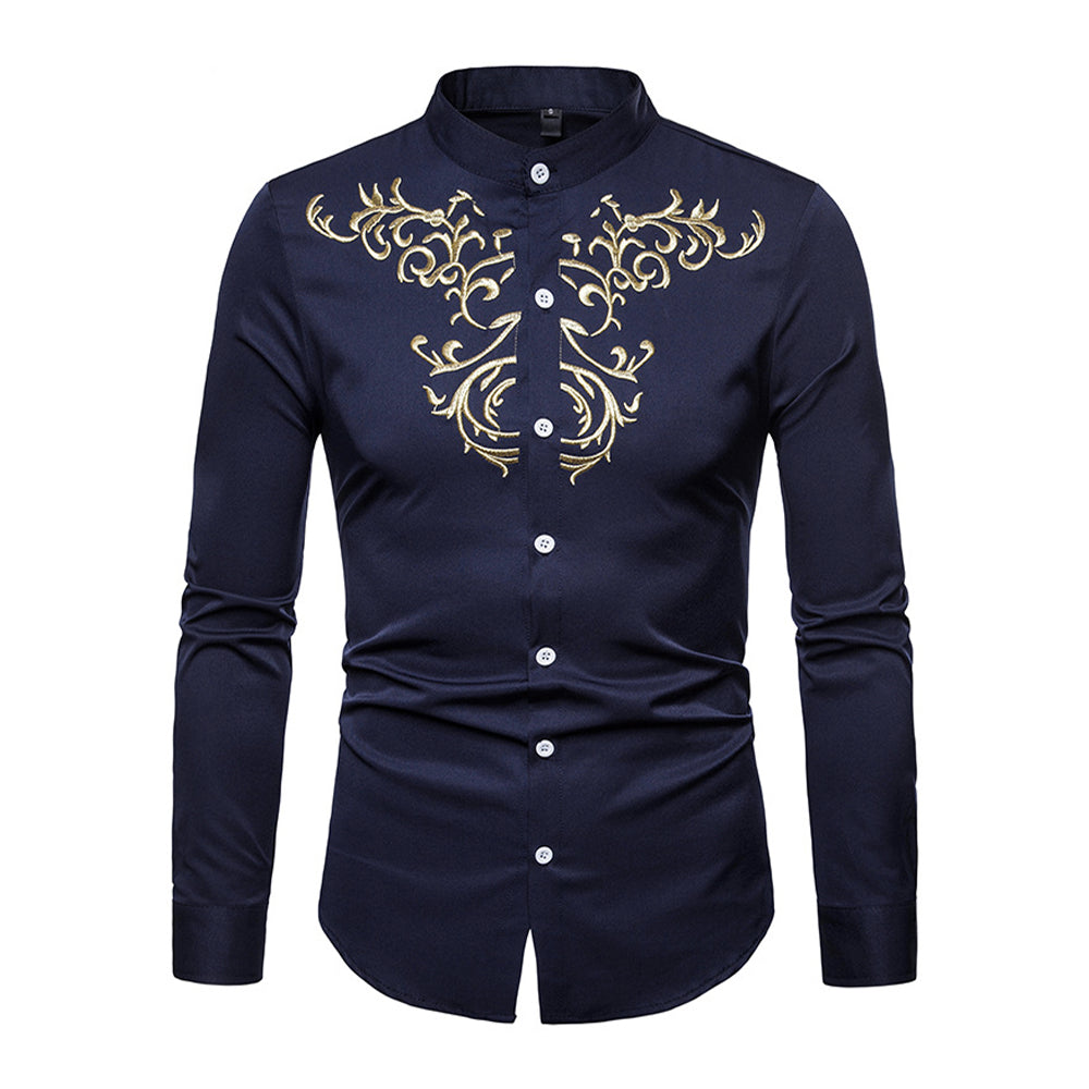 Slim Fit Men's Floral Embroidered Button Down Shirt