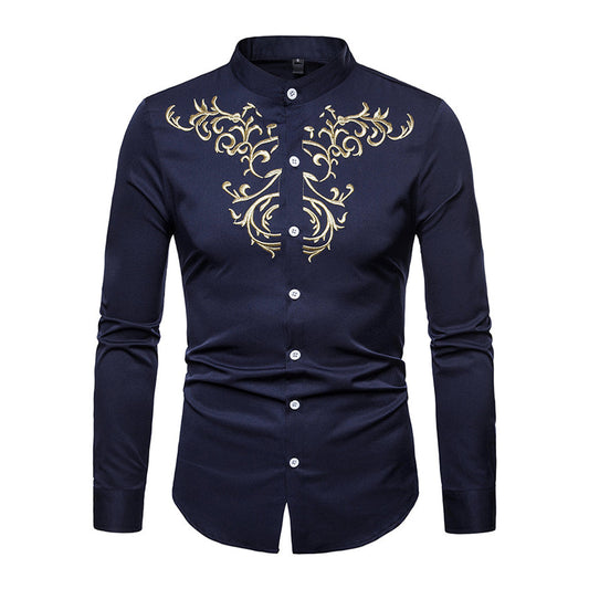 Slim Fit Men's Floral Embroidered Button Down Shirt