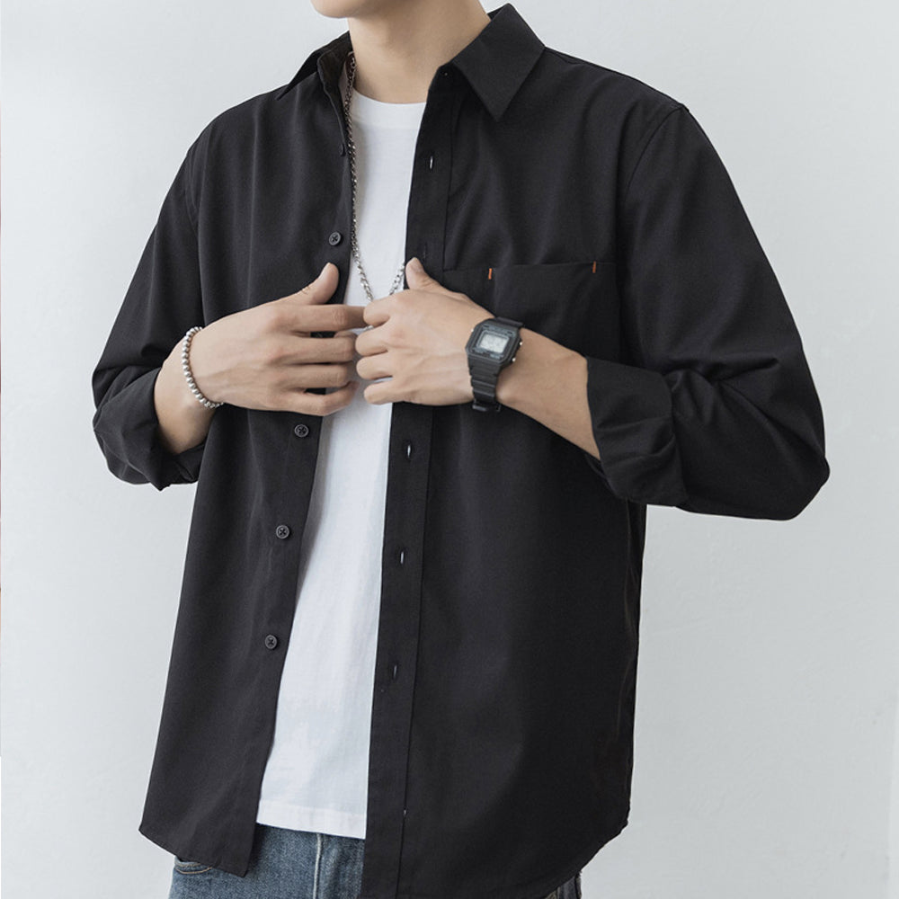 Casual Men's Shirt with Red Stitching