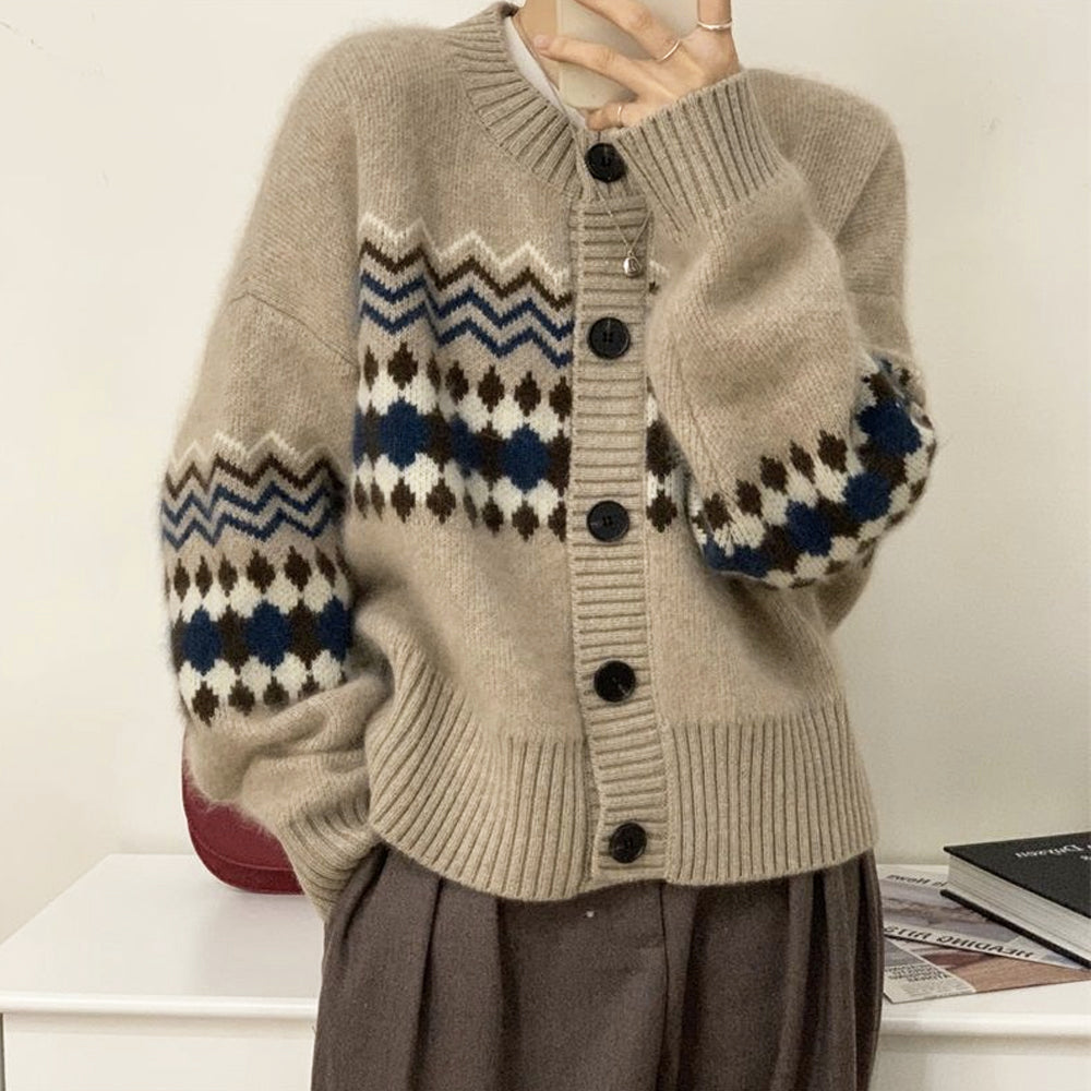 Horizontal Patterned Button-Front Women's Cardigan