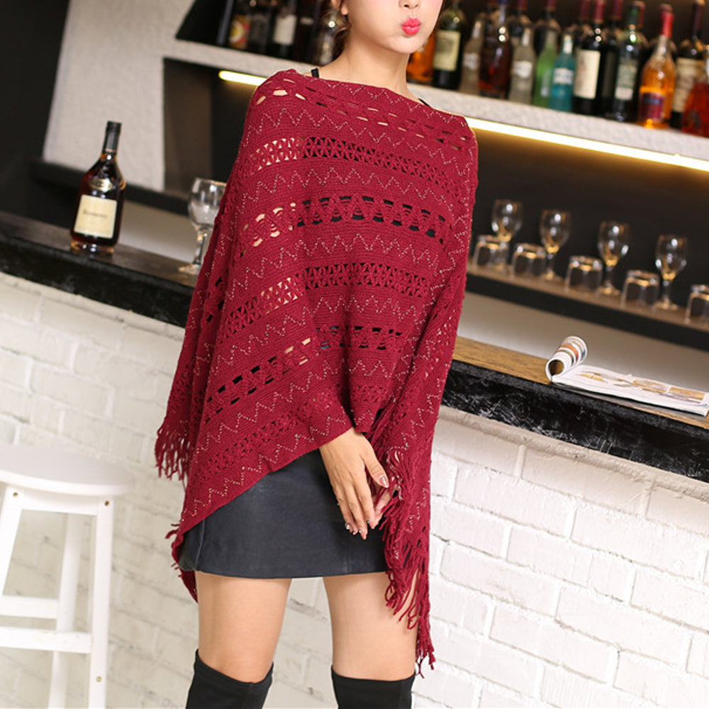Knit Fringed Poncho for Women