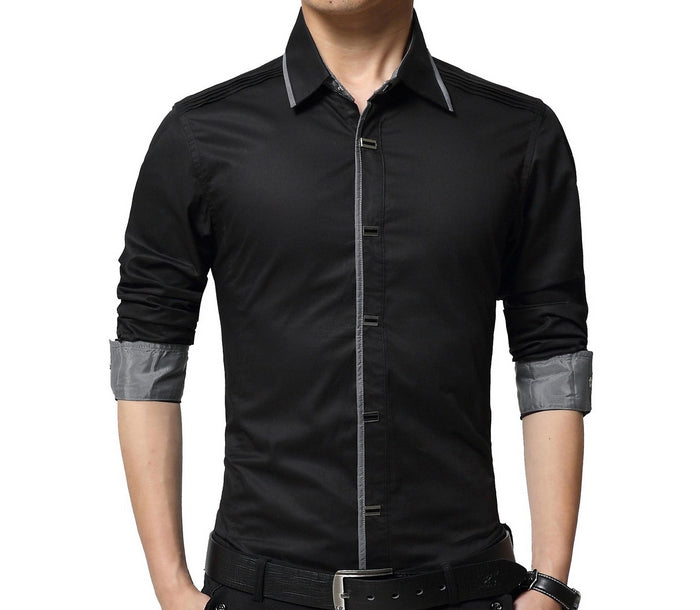 Black Men's Shirt with Shoulder Layering Details