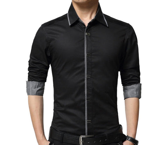 Black Men's Shirt with Shoulder Layering Details