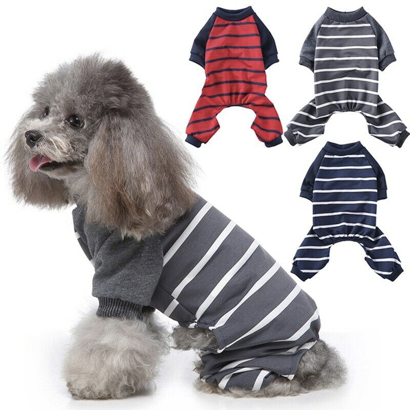Puppy Pajama Jumpsuit with Striped Design