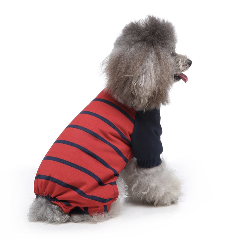 Puppy Pajama Jumpsuit with Striped Design