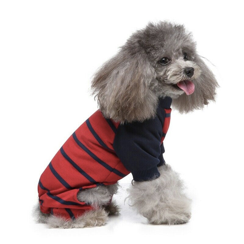 Puppy Pajama Jumpsuit with Striped Design