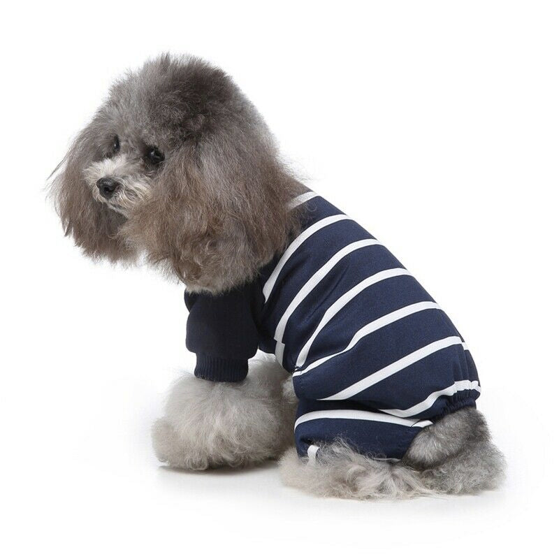 Puppy Pajama Jumpsuit with Striped Design