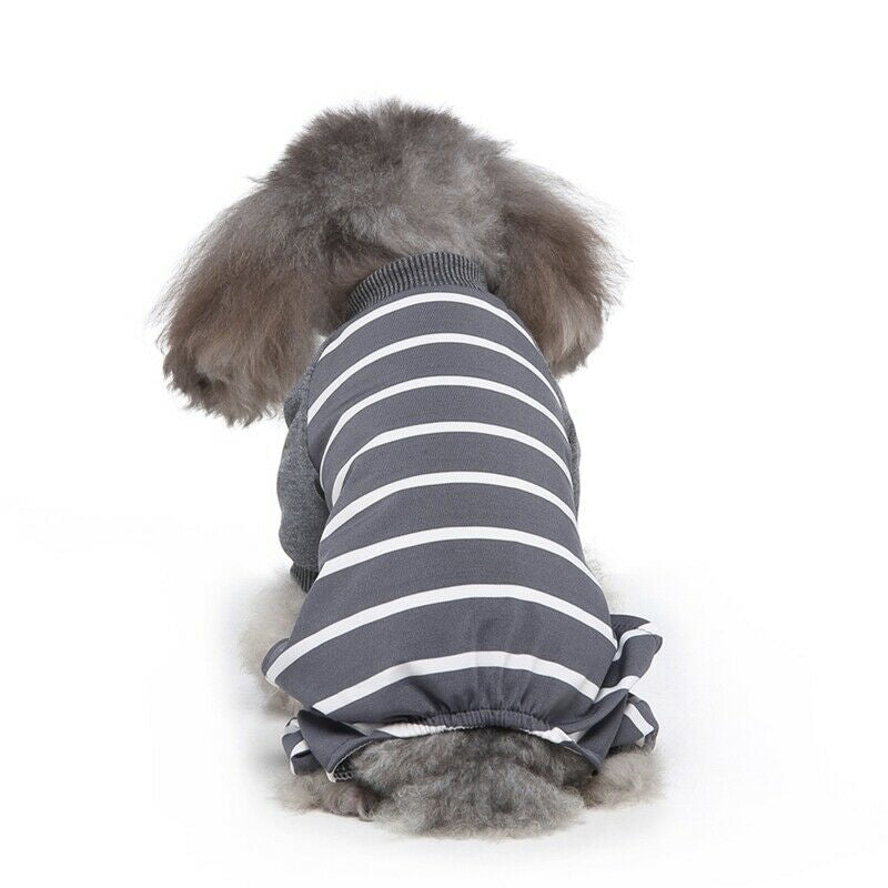 Puppy Pajama Jumpsuit with Striped Design