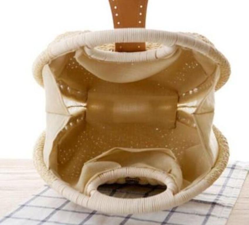 Round-Shaped Wicker Handbag with a Top Handle