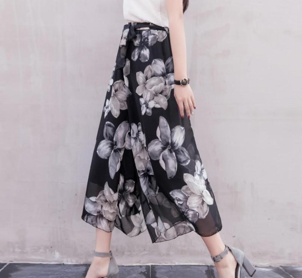 Floral Chiffon Wide Leg Pants for Women
