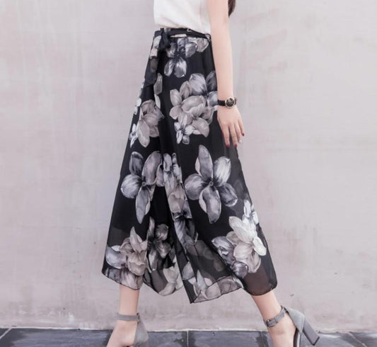 Floral Chiffon Wide Leg Pants for Women