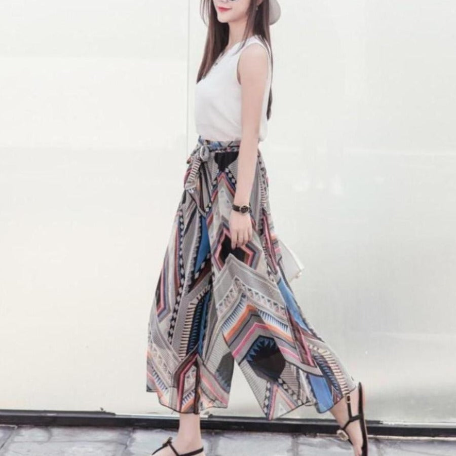 Flowing Patterned Wide-Leg Trousers