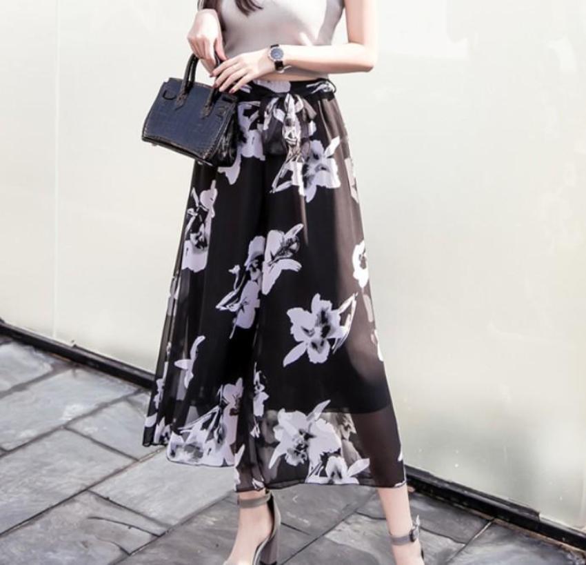 Floral Chiffon Wide Leg Pants for Women