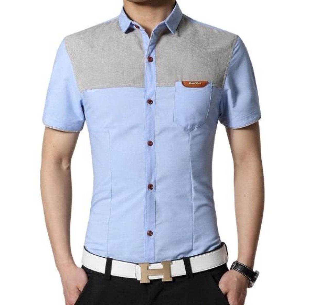 Color Block Men's Denim Shirt