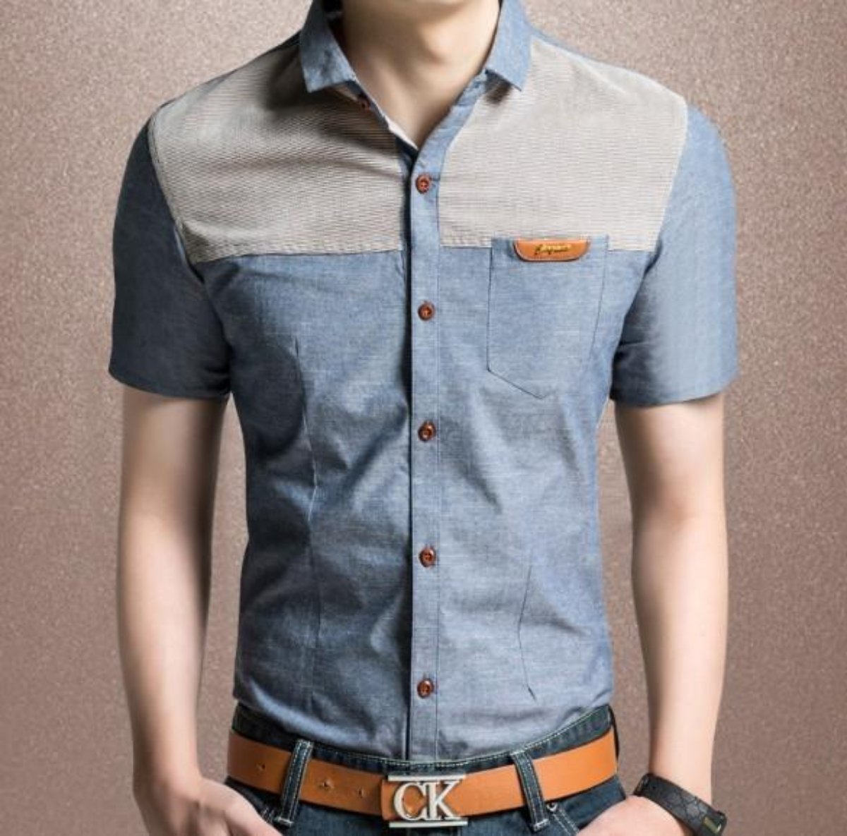 Color Block Men's Denim Shirt