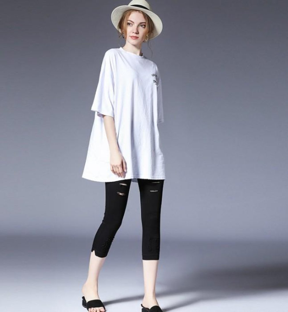 Crop Leggings with Distressed Design