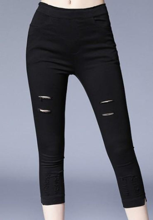 Crop Leggings with Distressed Design