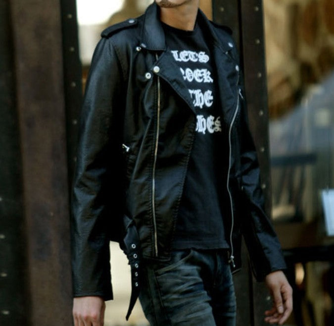 Stealthy Black Faux Leather Biker Jacket for Men