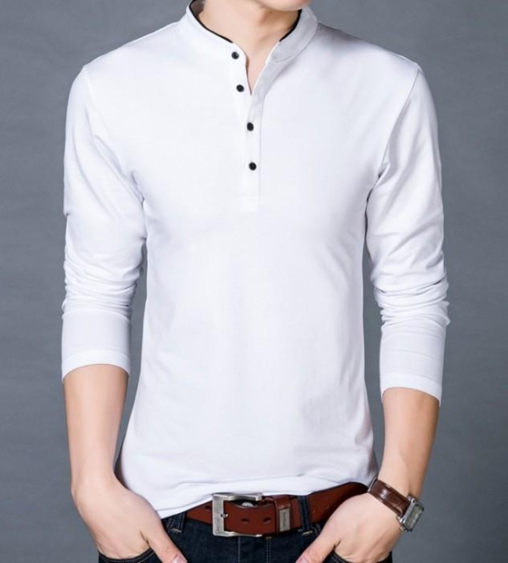 Men's Top with Standing Collar - Enhanced Clarity and Uniqueness