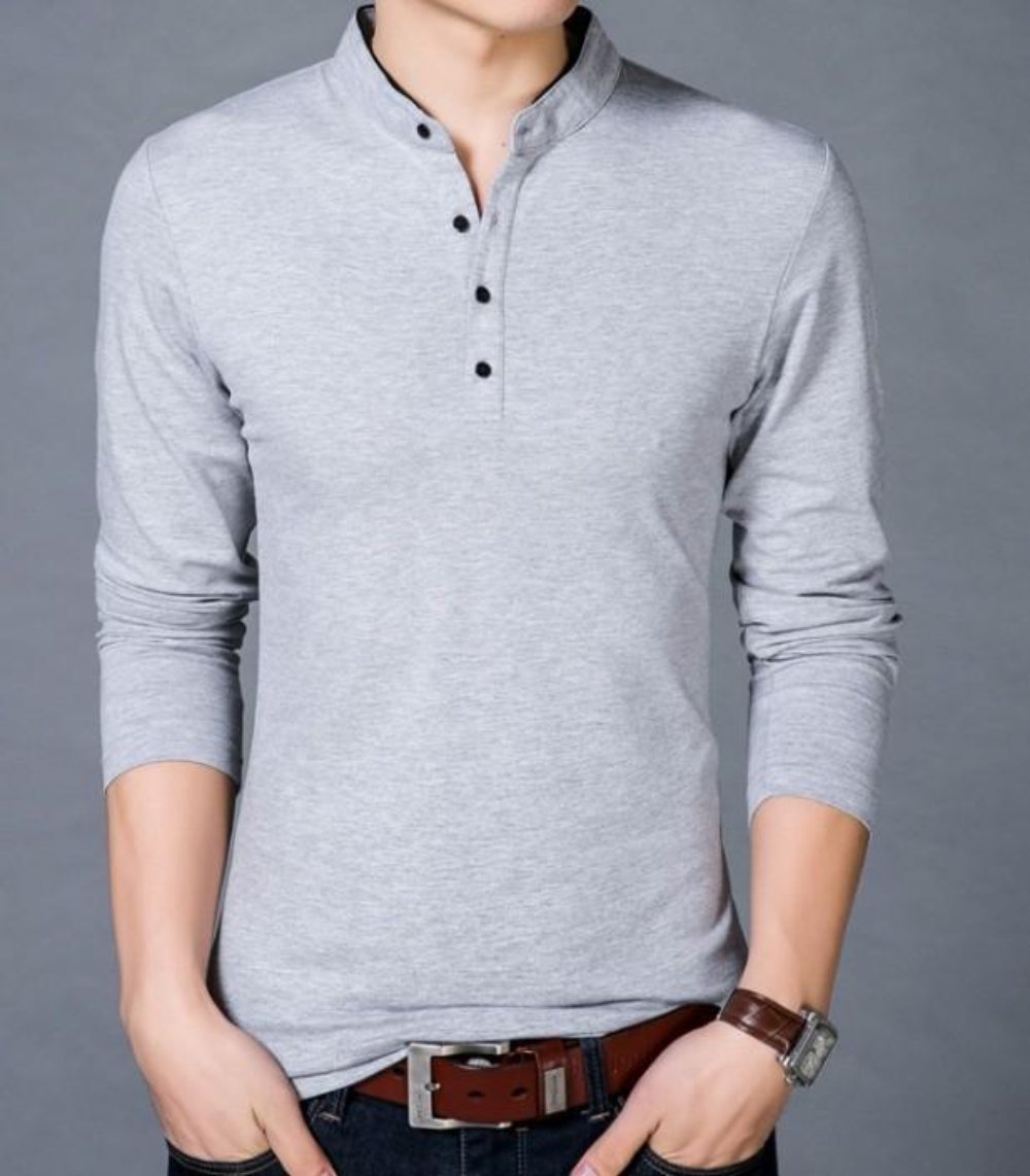 Men's Top with Standing Collar - Enhanced Clarity and Uniqueness