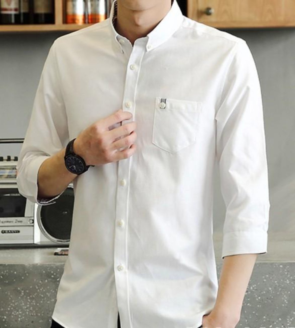 Men's Button-Down Shirt with Three-Quarter Sleeves