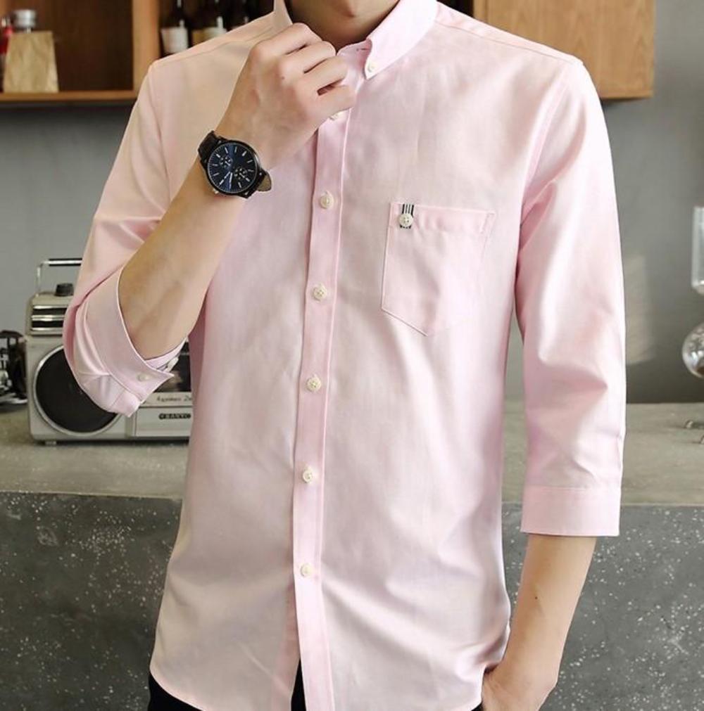 Men's Button-Down Shirt with Three-Quarter Sleeves