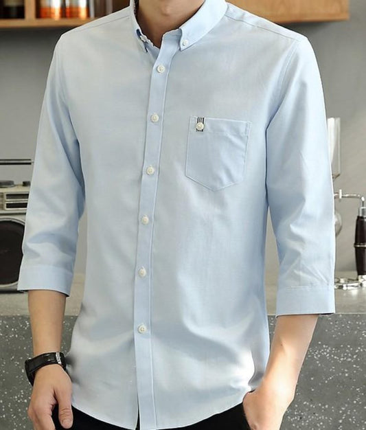 Men's Button-Down Shirt with Three-Quarter Sleeves