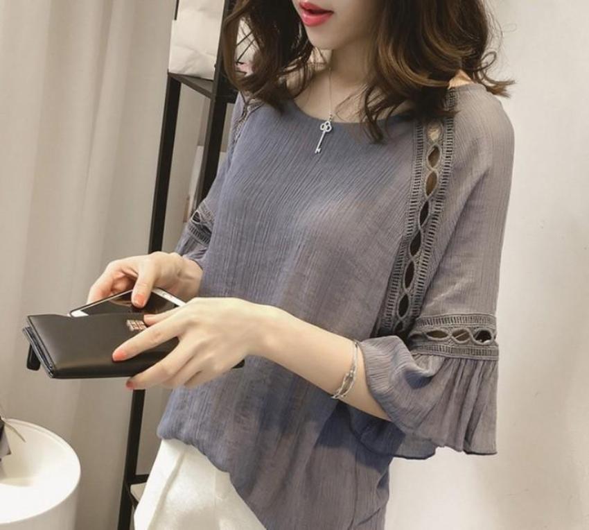 Blouse with Cut-Outs on the Quarter Sleeves