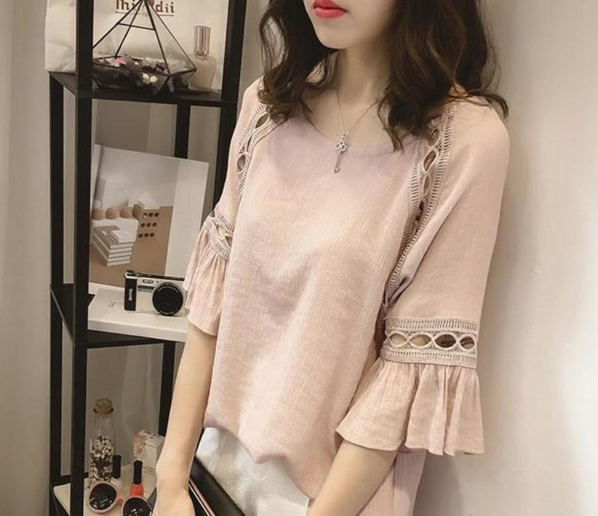 Blouse with Cut-Outs on the Quarter Sleeves