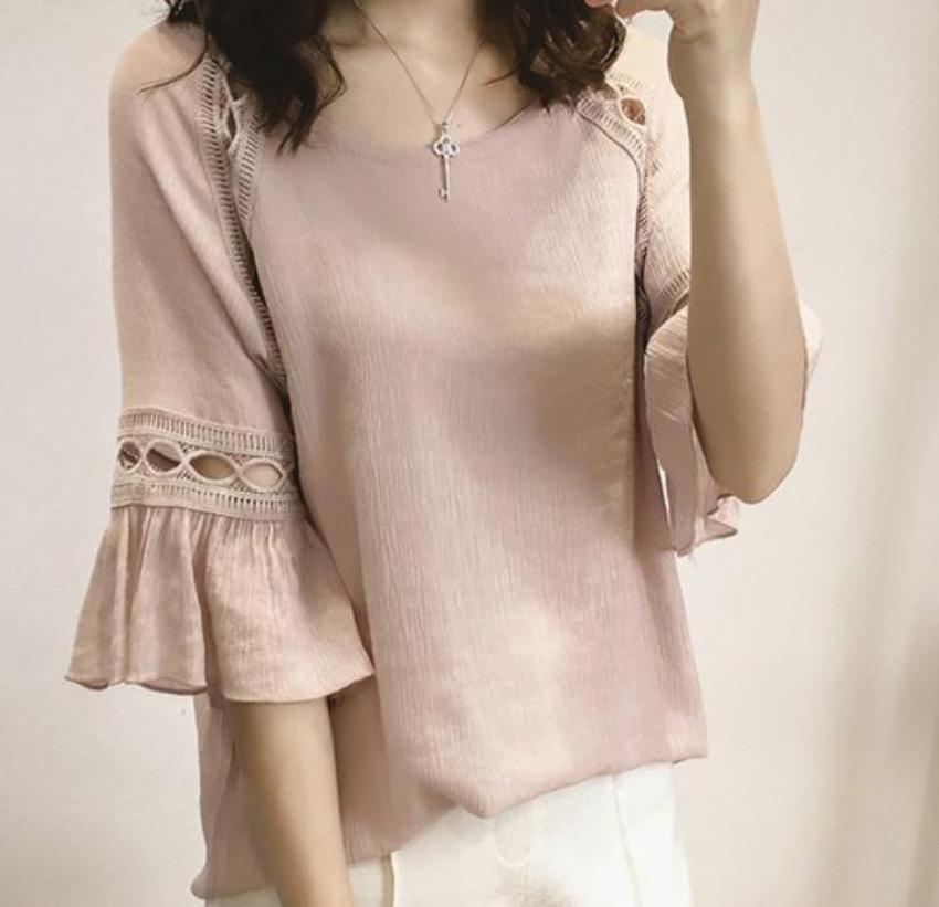 Blouse with Cut-Outs on the Quarter Sleeves