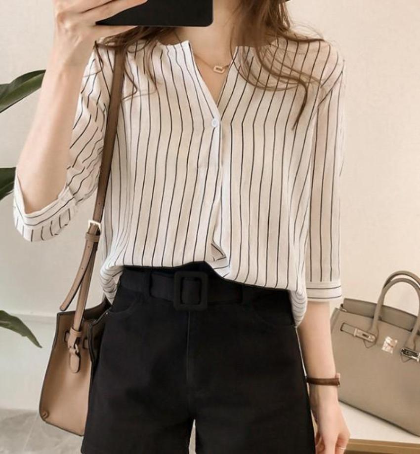 Button-Up Striped Shirt for Women