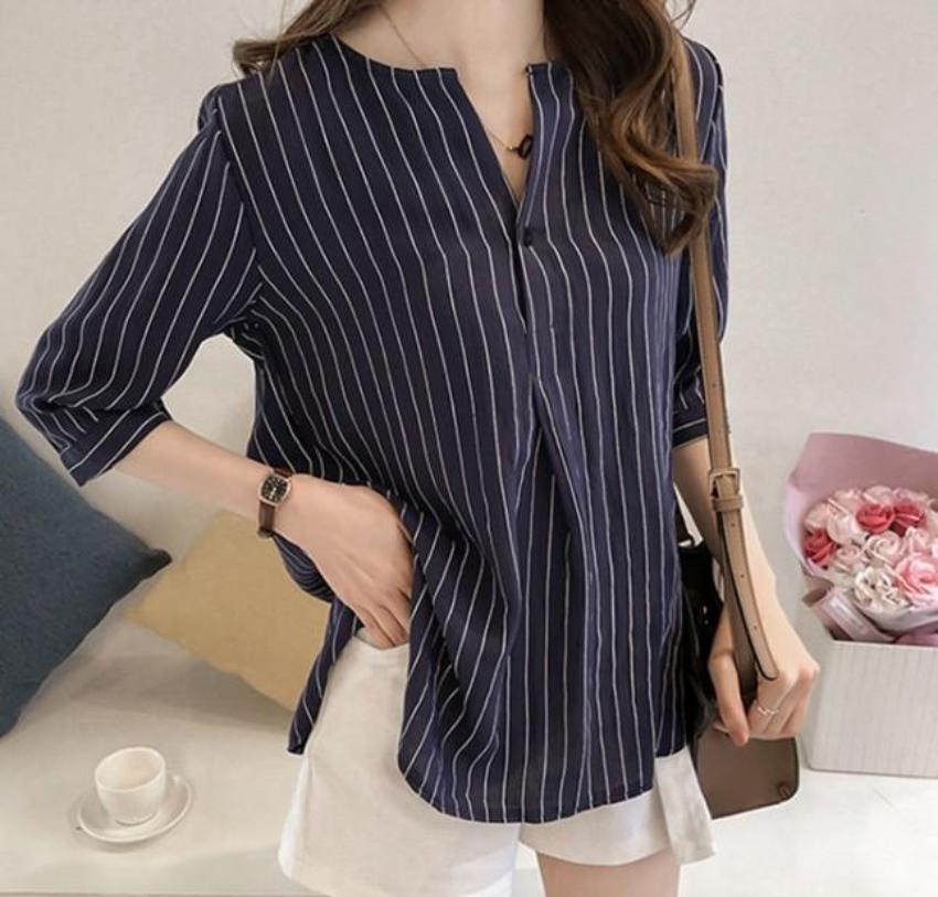 Button-Up Striped Shirt for Women