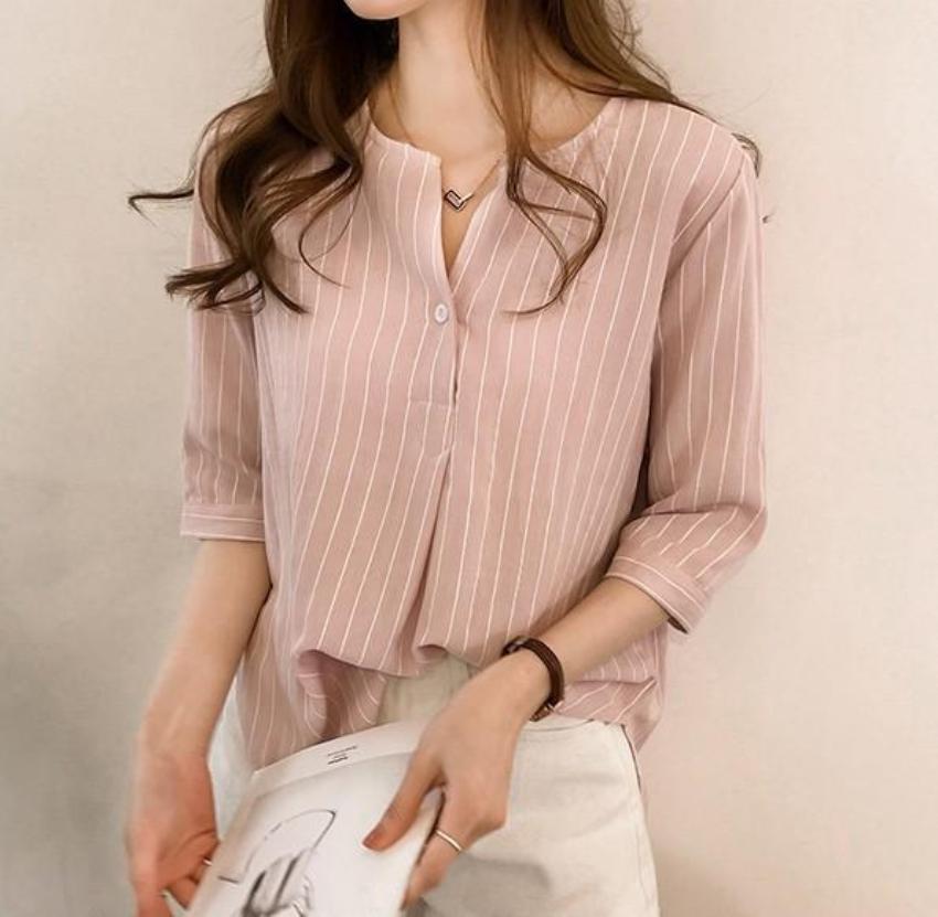Button-Up Striped Shirt for Women