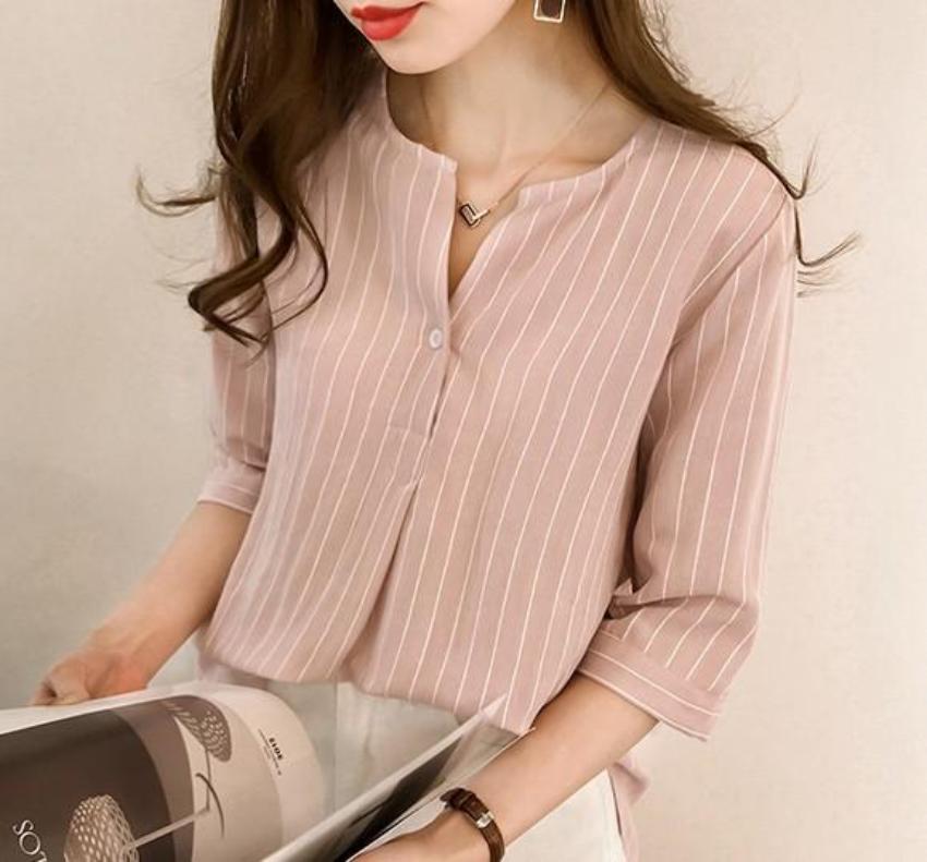 Button-Up Striped Shirt for Women