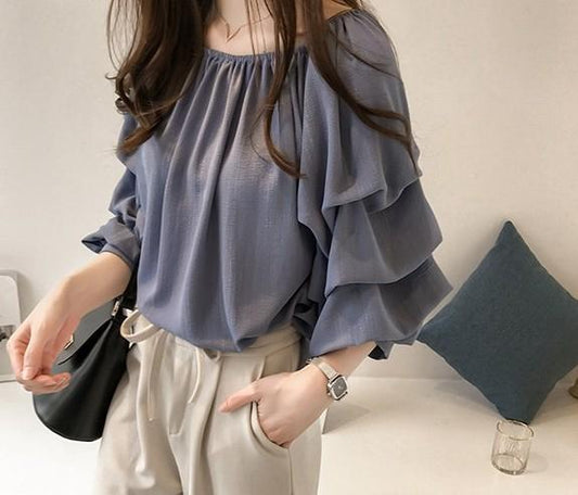 Ruffle Sleeve Chiffon Top