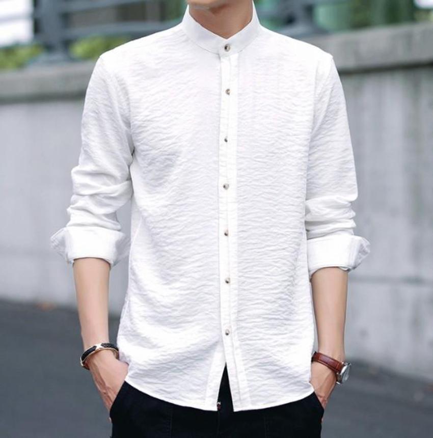 Men's Button-Up Shirt with Mandarin Collar