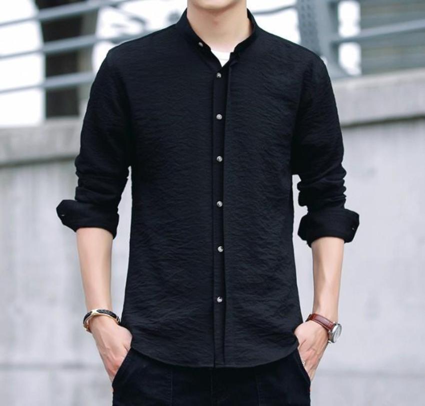 Men's Button-Up Shirt with Mandarin Collar