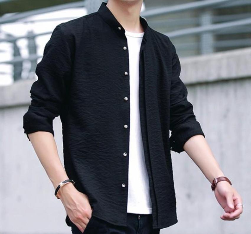Men's Button-Up Shirt with Mandarin Collar