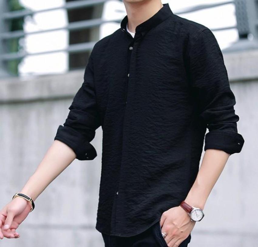 Men's Button-Up Shirt with Mandarin Collar